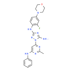 ChemSpider 2D Image | 1-(6-Anilino-2-methyl-4-pyrimidinyl)-N~3~-[2-fluoro-4-(4-morpholinyl)phenyl]-1H-1,2,4-triazole-3,5-diamine | C23H24FN9O