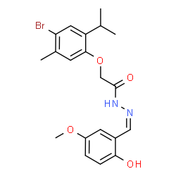 ChemSpider 2D Image | 2-(4-Bromo-2-isopropyl-5-methylphenoxy)-N'-[(Z)-(2-hydroxy-5-methoxyphenyl)methylene]acetohydrazide | C20H23BrN2O4