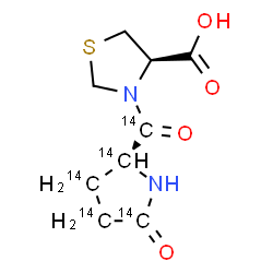 ChemSpider 2D Image | (4R)-3-[5-Oxo-L-(~14~C_5_)prolyl]-1,3-thiazolidine-4-carboxylic acid | C414C5H12N2O4S
