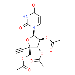 ChemSpider 2D Image | 1-[4-(Acetoxymethyl)-2,3-di-O-acetyl-5,6-dideoxy-alpha-L-xylo-hex-5-ynofuranosyl]-2,4(1H,3H)-pyrimidinedione | C17H18N2O9