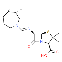 ChemSpider 2D Image | (2S,5R,6R)-6-{(E)-[(3,4-~3~H_2_)-1-Azepanylmethylene]amino}-3,3-dimethyl-7-oxo-4-thia-1-azabicyclo[3.2.0]heptane-2-carboxylic acid | C15H21T2N3O3S