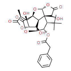 ChemSpider 2D Image | (1R,3R,6R,7R,8S,9S,10S,11S,13S,16S,17R)-6,12,17-Trihydroxy-16-methyl-8-(2-methyl-2-propanyl)-5,15,18-trioxo-2,4,14,19-tetraoxahexacyclo[8.7.2.0~1,11~.0~3,7~.0~7,11~.0~13,17~]nonadec-9-yl phenylacetate | C28H30O12