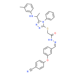 ChemSpider 2D Image | N'-{(Z)-[3-(4-Cyanophenoxy)phenyl]methylene}-2-[(5-{1-[(3-methylphenyl)amino]ethyl}-4-phenyl-4H-1,2,4-triazol-3-yl)sulfanyl]acetohydrazide | C33H29N7O2S