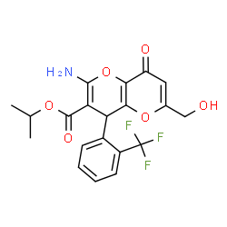 ChemSpider 2D Image | Isopropyl 2-amino-6-(hydroxymethyl)-8-oxo-4-[2-(trifluoromethyl)phenyl]-4,8-dihydropyrano[3,2-b]pyran-3-carboxylate | C20H18F3NO6