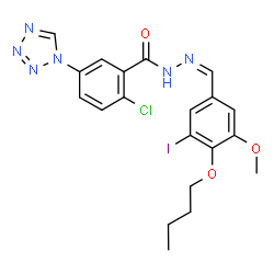 ChemSpider 2D Image | N'-[(Z)-(4-Butoxy-3-iodo-5-methoxyphenyl)methylene]-2-chloro-5-(1H-tetrazol-1-yl)benzohydrazide | C20H20ClIN6O3