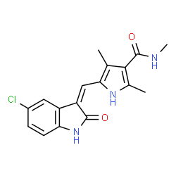 ChemSpider 2D Image | 5-[(Z)-(5-Chloro-2-oxo-1,2-dihydro-3H-indol-3-ylidene)methyl]-N,2,4-trimethyl-1H-pyrrole-3-carboxamide | C17H16ClN3O2