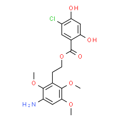 ChemSpider 2D Image | 2-(3-Amino-2,5,6-trimethoxyphenyl)ethyl 5-chloro-2,4-dihydroxybenzoate | C18H20ClNO7
