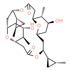 ChemSpider 2D Image | (1S,5S,7S,9S,10R,11S,15S,17S,19S,20R)-9,19-Dihydroxy-10,20-dimethyl-5,15-bis[(1R,2R)-2-methylcyclopropyl]-4,14,21,22-tetraoxatricyclo[15.3.1.1~7,11~]docosane-3,13-dione | C28H44O8