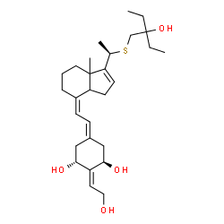 ChemSpider 2D Image | (1R,2E,3R,5E,7Z)-17-{(1R)-1-[(2-Ethyl-2-hydroxybutyl)sulfanyl]ethyl}-2-(2-hydroxyethylidene)-9,10-secoestra-5,7,16-triene-1,3-diol | C28H44O4S