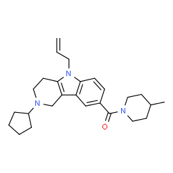 ChemSpider 2D Image | (5-Allyl-2-cyclopentyl-2,3,4,5-tetrahydro-1H-pyrido[4,3-b]indol-8-yl)(4-methyl-1-piperidinyl)methanone | C26H35N3O