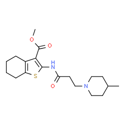 ChemSpider 2D Image | Methyl 2-{[3-(4-methylpiperidin-1-yl)propanoyl]amino}-4,5,6,7-tetrahydro-1-benzothiophene-3-carboxylate | C19H28N2O3S