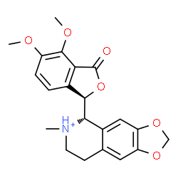 ChemSpider 2D Image | (5S)-5-[(1R)-4,5-Dimethoxy-3-oxo-1,3-dihydro-2-benzofuran-1-yl]-6-methyl-5,6,7,8-tetrahydro[1,3]dioxolo[4,5-g]isoquinolin-6-ium | C21H22NO6