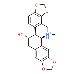 ChemSpider 2D Image | (5bS,6S,12bR)-6-Hydroxy-13-methyl-5b,6,7,12b,13,14-hexahydro[1,3]benzodioxolo[5,6-c][1,3]dioxolo[4,5-i]phenanthridin-13-ium | C20H20NO5