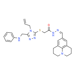 ChemSpider 2D Image | 2-{[4-Allyl-5-(anilinomethyl)-4H-1,2,4-triazol-3-yl]sulfanyl}-N'-[(Z)-2,3,6,7-tetrahydro-1H,5H-pyrido[3,2,1-ij]quinolin-9-ylmethylene]acetohydrazide | C27H31N7OS