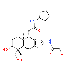 ChemSpider 2D Image | N-Cyclopentyl-2-{(4S,4aR,7R,8R,8aS)-7-hydroxy-8-(hydroxymethyl)-2-[(methoxyacetyl)amino]-4a,8-dimethyl-4,4a,5,6,7,8,8a,9-octahydronaphtho[2,3-d][1,3]thiazol-4-yl}acetamide | C24H37N3O5S