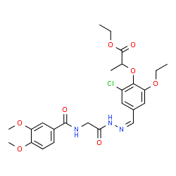 ChemSpider 2D Image | Ethyl 2-{2-chloro-4-[(Z)-({[(3,4-dimethoxybenzoyl)amino]acetyl}hydrazono)methyl]-6-ethoxyphenoxy}propanoate (non-preferred name) | C25H30ClN3O8