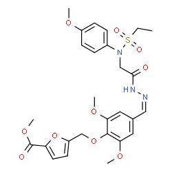 ChemSpider 2D Image | Methyl 5-({4-[(Z)-({[(ethylsulfonyl)(4-methoxyphenyl)amino]acetyl}hydrazono)methyl]-2,6-dimethoxyphenoxy}methyl)-2-furoate (non-preferred name) | C27H31N3O10S