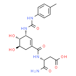 ChemSpider 2D Image | N~2~-{[(3R,4R,5R)-4,5-Dihydroxy-3-{[(4-methylphenyl)carbamoyl]amino}-1-cyclohexen-1-yl]carbonyl}-D-alpha-asparagine | C19H24N4O7