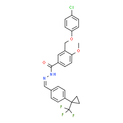 ChemSpider 2D Image | 3-[(4-Chlorophenoxy)methyl]-4-methoxy-N'-[(Z)-{4-[1-(trifluoromethyl)cyclopropyl]phenyl}methylene]benzohydrazide | C26H22ClF3N2O3