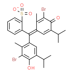 ChemSpider 2D Image | 2-[(Z)-(3-Bromo-4-hydroxy-5-isopropyl-2-methylphenyl)(3-bromo-5-isopropyl-2-methyl-4-oxo-2,5-cyclohexadien-1-ylidene)methyl]benzenesulfonate | C27H27Br2O5S