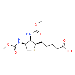 ChemSpider 2D Image | 5-{(2R,3R,4S)-3,4-Bis[(methoxycarbonyl)amino]tetrahydro-2-thiophenyl}pentanoic acid | C13H22N2O6S