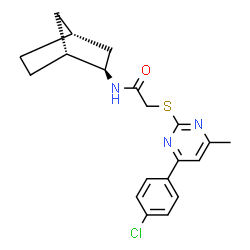 ChemSpider 2D Image | N-[(1R,2R,4R)-Bicyclo[2.2.1]hept-2-yl]-2-{[4-(4-chlorophenyl)-6-methyl-2-pyrimidinyl]sulfanyl}acetamide | C20H22ClN3OS