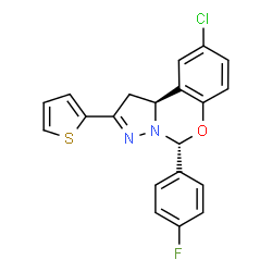 ChemSpider 2D Image | (5R,10bS)-9-Chloro-5-(4-fluorophenyl)-2-(2-thienyl)-1,10b-dihydropyrazolo[1,5-c][1,3]benzoxazine | C20H14ClFN2OS