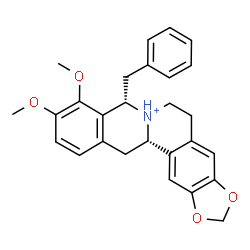ChemSpider 2D Image | (8S,13aS)-8-Benzyl-9,10-dimethoxy-5,8,13,13a-tetrahydro-6H-[1,3]dioxolo[4,5-g]isoquinolino[3,2-a]isoquinolin-7-ium | C27H28NO4