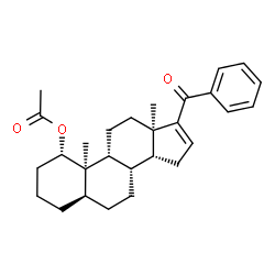 ChemSpider 2D Image | (1alpha,5alpha,9beta,10alpha,13alpha,14beta)-17-Benzoylandrost-16-en-1-yl acetate | C28H36O3