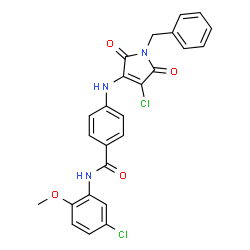 ChemSpider 2D Image | 4-[(1-Benzyl-4-chloro-2,5-dioxo-2,5-dihydro-1H-pyrrol-3-yl)amino]-N-(5-chloro-2-methoxyphenyl)benzamide | C25H19Cl2N3O4