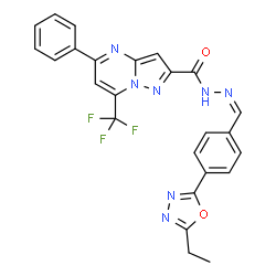 ChemSpider 2D Image | N'-{(Z)-[4-(5-Ethyl-1,3,4-oxadiazol-2-yl)phenyl]methylene}-5-phenyl-7-(trifluoromethyl)pyrazolo[1,5-a]pyrimidine-2-carbohydrazide | C25H18F3N7O2