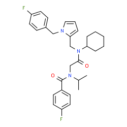 ChemSpider 2D Image | N-[2-(Cyclohexyl{[1-(4-fluorobenzyl)-1H-pyrrol-2-yl]methyl}amino)-2-oxoethyl]-4-fluoro-N-isopropylbenzamide | C30H35F2N3O2