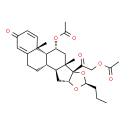ChemSpider 2D Image | (4aR,4bR,5R,6aS,6bS,8S,9aR,10aS,10bS)-6b-(Acetoxyacetyl)-4a,6a-dimethyl-2-oxo-8-propyl-4a,4b,5,6,6a,6b,9a,10,10a,10b,11,12-dodecahydro-2H-naphtho[2',1':4,5]indeno[1,2-d][1,3]dioxol-5-yl acetate | C29H38O8