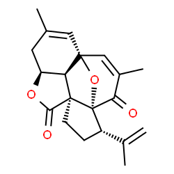 ChemSpider 2D Image | (1R,5R,6S,9S,12S,16S)-6-Isopropenyl-3,14-dimethyl-11,17-dioxapentacyclo[7.6.1.1~1,5~.0~5,9~.0~12,16~]heptadeca-2,14-diene-4,10-dione | C20H22O4