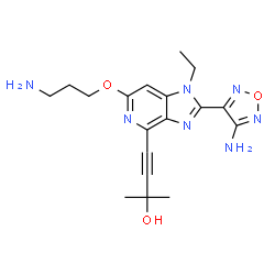 ChemSpider 2D Image | 4-[2-(4-Amino-1,2,5-oxadiazol-3-yl)-6-(3-aminopropoxy)-1-ethyl-1H-imidazo[4,5-c]pyridin-4-yl]-2-methyl-3-butyn-2-ol | C18H23N7O3