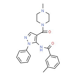 ChemSpider 2D Image | 3-Methyl-N-{4-[(4-methyl-1-piperazinyl)carbonyl]-1-phenyl-1H-pyrazol-5-yl}benzamide | C23H25N5O2