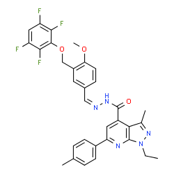 ChemSpider 2D Image | 1-Ethyl-N'-[(Z)-{4-methoxy-3-[(2,3,5,6-tetrafluorophenoxy)methyl]phenyl}methylene]-3-methyl-6-(4-methylphenyl)-1H-pyrazolo[3,4-b]pyridine-4-carbohydrazide | C32H27F4N5O3