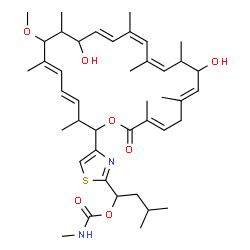 ChemSpider 2D Image | 1-{4-[(4E,6E,11E,13Z,15Z,19E,22E)-10,18-Dihydroxy-8-methoxy-3,7,9,13,15,17,20,23-octamethyl-24-oxooxacyclotetracosa-4,6,11,13,15,19,22-heptaen-2-yl]-1,3-thiazol-2-yl}-3-methylbutyl methylcarbamate | C42H62N2O7S