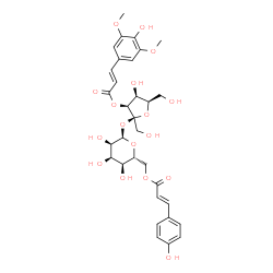 ChemSpider 2D Image | 3-O-[(2E)-3-(4-Hydroxy-3,5-dimethoxyphenyl)-2-propenoyl]-beta-D-tagatofuranosyl 6-O-[(2E)-3-(4-hydroxyphenyl)-2-propenoyl]-alpha-D-allopyranoside | C32H38O17