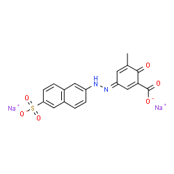 ChemSpider 2D Image | Disodium (3E)-5-methyl-6-oxo-3-[(6-sulfonato-2-naphthyl)hydrazono]-1,4-cyclohexadiene-1-carboxylate | C18H12N2Na2O6S