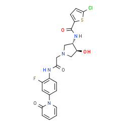 ChemSpider 2D Image | 5-Chloro-N-[(3S,4S)-1-(2-{[2-fluoro-4-(2-oxo-1(2H)-pyridinyl)phenyl]amino}-2-oxoethyl)-4-hydroxy-3-pyrrolidinyl]-2-thiophenecarboxamide | C22H20ClFN4O4S