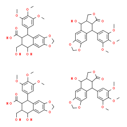 ChemSpider 2D Image | 8-Hydroxy-7-(hydroxymethyl)-5-(3,4,5-trimethoxyphenyl)-5,6,7,8-tetrahydronaphtho[2,3-d][1,3]dioxole-6-carboxylic acid - 9-hydroxy-5-(3,4,5-trimethoxyphenyl)-5,8,8a,9-tetrahydrofuro[3',4':6,7]naphtho[2
,3-d][1,3]dioxol-6(5aH)-one (1:1) | C88H92O34
