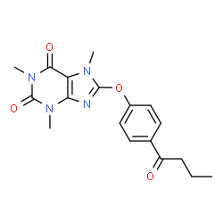 ChemSpider 2D Image | 8-(4-Butyrylphenoxy)-1,3,7-trimethyl-3,7-dihydro-1H-purine-2,6-dione | C18H20N4O4