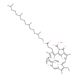 ChemSpider 2D Image | Magnesium 14-ethyl-21-(methoxycarbonyl)-4,8,13,18-tetramethyl-20-oxo-3-{3-oxo-3-[(3,7,11,15-tetramethylhexadecyl)oxy]propyl}-9-vinyl-3,4,23,25-tetradehydrophorbine-24,26-diide | C55H72MgN4O5