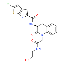 ChemSpider 2D Image | (S)-2-CHLORO-N-(1-(2-(2-HYDROXYETHYLAMINO)-2-OXOETHYL)-2-OXO-1,2,3,4-TETRAHYDROQUINOLIN-3-YL)-6H-THIENO[2,3-B]PYRROLE-5-CARBOXAMIDE | C20H19ClN4O4S