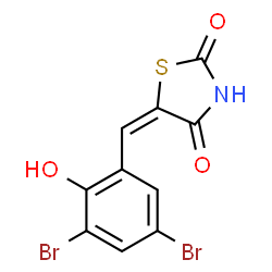 ChemSpider 2D Image | (5E)-5-(3,5-Dibromo-2-hydroxybenzylidene)-1,3-thiazolidine-2,4-dione | C10H5Br2NO3S