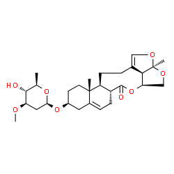 ChemSpider 2D Image | (2aR,4aS,6aR,10S,12aR,12bS,14bR)-2a,12a-Dimethyl-6-oxo-2a,4,4a,6a,7,9,10,11,12,12a,12b,13,14,14b-tetradecahydro-6H-2,3,5-trioxapentaleno[1',6':5,6,7]cyclonona[1,2-a]naphthalen-10-yl 2,6-dideoxy-3-O-methyl-beta-D-arabino-hexopyranoside | C28H40O8
