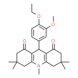 ChemSpider 2D Image | 9-(4-Ethoxy-3-methoxyphenyl)-3,3,6,6,10-pentamethyl-3,4,6,7,9,10-hexahydro-1,8(2H,5H)-acridinedione | C27H35NO4