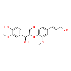 ChemSpider 2D Image | (1S,2R)-1-(4-Hydroxy-3-methoxyphenyl)-2-{4-[(1E)-3-hydroxy-1-propen-1-yl]-2-methoxyphenoxy}-1,3-propanediol | C20H24O7