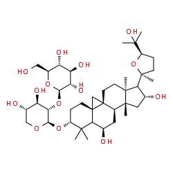 ChemSpider 2D Image | (3alpha,5xi,6beta,8alpha,10alpha,13alpha,14beta,16alpha,17xi,24R)-6,16,25-Trihydroxy-20,24-epoxy-9,19-cyclolanostan-3-yl 2-O-beta-L-glucopyranosyl-beta-L-xylopyranoside | C41H68O14